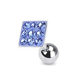Surgical Steel Tragus/Cartilage Barbell with Multi Paved Blue Square Top 16GA: Body Piercing Barbells: Jewelry