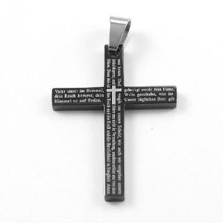 New Black Stainless Steel The Lords Prayer Cross Design Pendant With German Scripture & Free Chain   Length 23.6" + UK Shipped Within 24hrs Of Order Placed + Gift Packaging Included Jewelry
