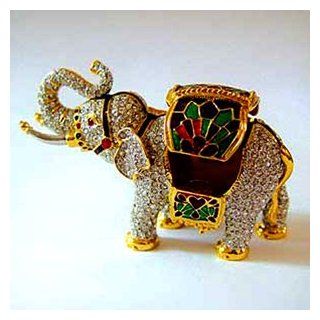 24k Gold Plated Enamel Swarovski Crystal "Elephant" Keepsake Box (2 inches x 3 1/2 inches)   Gift Boxed: Jewelry Boxes: Jewelry