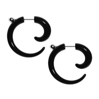 Fake Spiral Black Taper Acrylic Earrings 16 Gauge Studs Wild Tribe Faux Taper   2G Gauges Look 2 Pieces: Jewelry