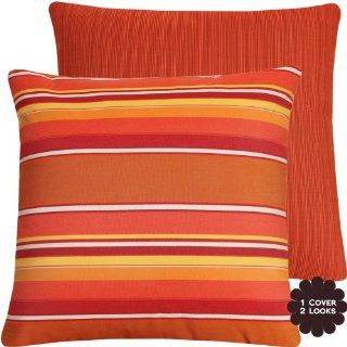Sunset Boulevard Sunbrella Outdoor Pillow Collection   20" Square Patio Pillow Cover   Stripes and Ribbed Texture Solid   Tangerine, Coral Orange, Red, Yellow and Seashell White Hues   1 Cover, 2 Looks  Patio Furniture Pillows  Patio, Lawn & Gar