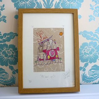 personalised love bug embroidery picture by seabright designs