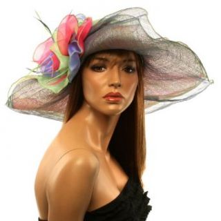 Summer Kentucky Derby Side Flip 7" Brim Layer Floppy Flower Feathers Hat Rainbow at  Womens Clothing store