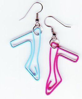 Multi Color Pink and Blue High Heels Design Twisted Paper Clip Dangle Earrings: Jewelry