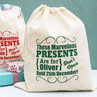 personalised 'marvellous' christmas gift sack by sparks clothing
