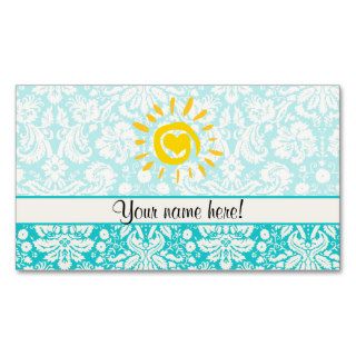 Cute Sun; Teal Damask Business Card