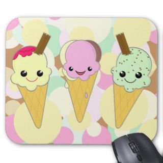 Cute Cartoon Kawaii Ice Cream Cone Trio Mouse Pad