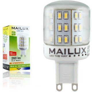 MAILUX 2,6 Watt 43 SMD LED (3014) G9 rund 240V warmwei 2700K 230 Lumen neu OVP,: Beleuchtung