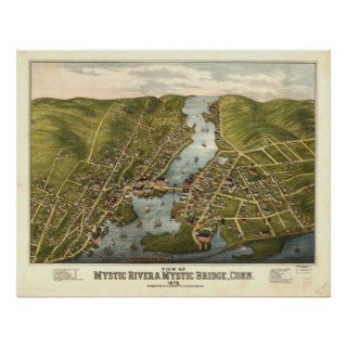 Mystic River Connecticut 1879 Panoramic Map Posters