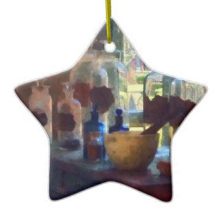 Mortar, Pestle and Bottles by Window Christmas Ornaments