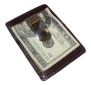 Brown Leather and Metal Money Clip Credit Card Slot: Shoes