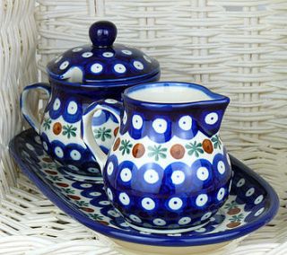 handmade sugar bowl and creamer set by blue dot pottery