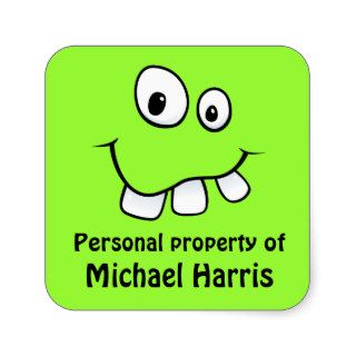 Goofy smiley face funny green property labels tags sticker