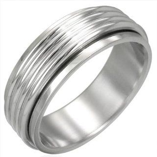 R264 N R264 Stainless Steel Ribbed Style Half Round Spinning Band Ring  Size 7: Mission: Jewelry