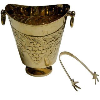Brass Ice Bucket Wine Cooler/Champagne Chiller with Serving Tongs: Kitchen & Dining