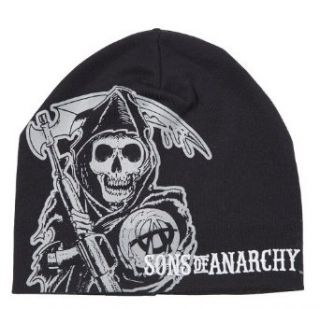 Sons of Anarchy Off center Reaper Lightweight Knit Beanie   Black Clothing