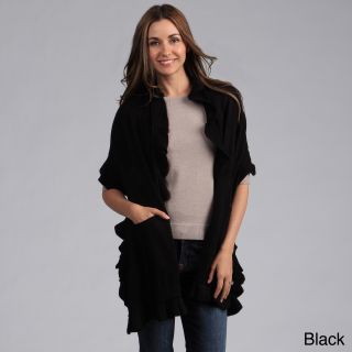 Womens Open Front Ruffled Shawl With Pockets