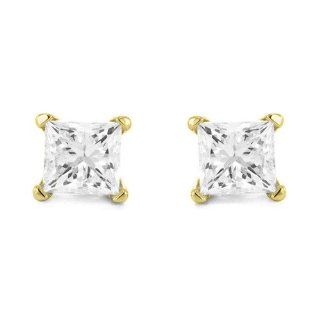 14k Yellow Gold Princess cut Diamond Stud Earrings (1/3 cttw, I J, I1 I2): Jewelry