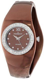 Peugeot Women's PS272BR Swiss Brown Plated Stainless Steel Swarovski Crystal Accented Cuff Watch: Watches