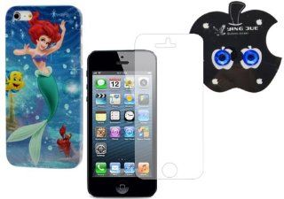 IPHONE 5 DISNEY'S LITTLE MERMAID HARD CASE + BLUE BLING BUTTON STICKERS + SCREEN PROTECTOR: Cell Phones & Accessories