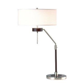 Nova Lighting 0785 Miles Table Lamp, Dark Brown Wood & Brushed Nickel with White Linen Shade    