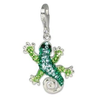 SilberDream Glitter Charm Swarowski Elements gecko, green and turquoise shiny, 925 Sterling Silver Charms Pendant with Lobster Clasp for Charms Bracelet, Necklace or Earring GSC302: SilberDream: Jewelry