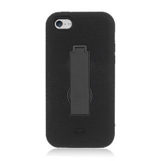 Black Hard Soft Gel Dual Layer Cover Case Stand for Apple iPhone 5C Cell Phones & Accessories