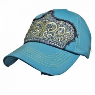 Luxury Divas Baby Blue Rhinestone Diva Crown Emblem Baseball Cap Hat at  Womens Clothing store