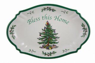 Spode Christmas Tree Bless this Home Tray 11 inch L x 7 inch W: Spode Holiday: Kitchen & Dining