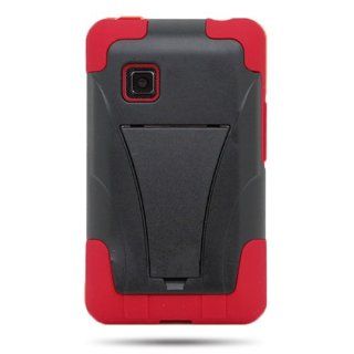 CoverON HYBRID Heavy Duty Hard BLACK Case and Soft RED Silicone Skin Cover with Kickstand for LG 840G [WCJ150] Cell Phones & Accessories