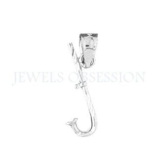 14K White Gold 3 D Fish Hook Pendant Jewels Obsession Jewelry