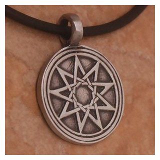 Bahai 9 pointed star Bah' pewter Pendant w Necklace ANTIQUE: Jewelry