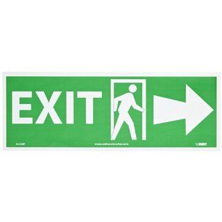 NMC GL308P Fire Sign, Legend "EXIT" with Door And Right Arrow Graphic, 14" Length x 5" Height, Glow Polyester, Yellow on Green: Industrial Warning Signs: Industrial & Scientific