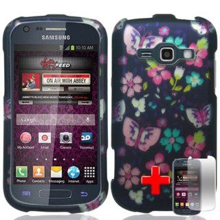 Samsung Galaxy Ring M840 (Virgin Mobile) 2 Piece Snap On Glossy Hard Plastic Image Case Cover, Pink/Purple Butterfly Flower Pattern Cover + LCD Clear Screen Saver Protector: Cell Phones & Accessories