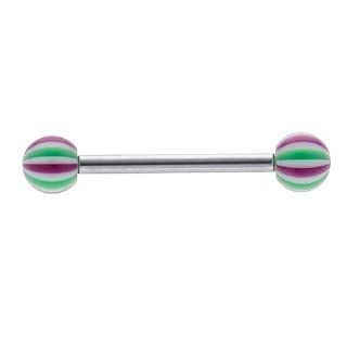 Red / Green / White Beach Ball UV Acrylic Tongue Ring   Barbell Body Jewelry: Body Piercing Barbells: Jewelry