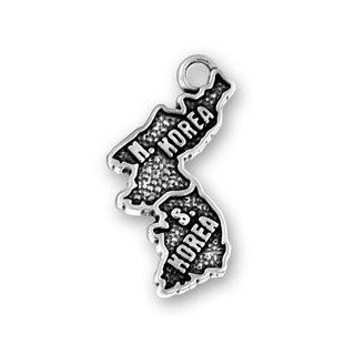 Sterling Silver Outline Map Of Country Of North And South Korea Word Charm: Jewelry