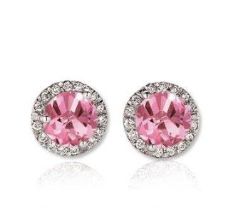 14k White Gold 2 Carat Pink Sapphire Diamond Stud Earrings: Jewelry