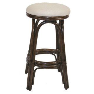 Carmen Indoor Rattan 30" Swivel Bar Stool in Antique Finish Fabric: Palm Grove   Barstools Without Backs