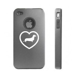 Apple iPhone 4 4S Silver D4681 Aluminum & Silicone Case Cover Heart Love Dachshund Puppy Dog Cell Phones & Accessories