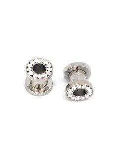 Diamond Studded Screw On Flared Tunnel Plug (9/16 Inch)   Silver Tone Jewel Encrusted Tunnel Ear Plug (14 mm)   Stainless Steel Body Jewelry (2 Piece Pair)   Body Piercing Plugs