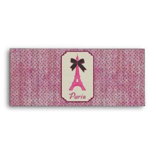 Paris Pink and Black Polka Dot Eiffel Tower & Bow Envelopes