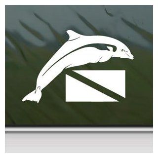 Dolphin Over Dive Flag Scuba Diver White Sticker Laptop Vinyl White Decal