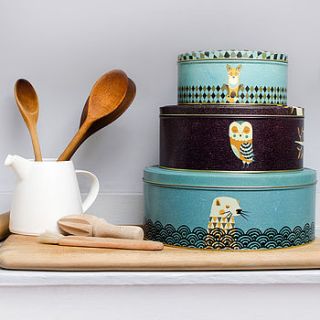 set of three wildlife storage cake tins by house interiors & gifts