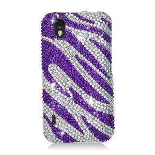Eagle Cell PDLLS855S326 RingBling Brilliant Diamond Case for LG Optimus S/Optimus U/Optimus V   Retail Packaging   Purple Zebra: Cell Phones & Accessories