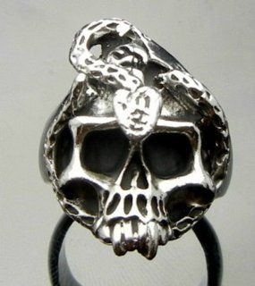 SALE OUT!!! LIMITED STOCK! TF323 Snake On Skull Pewter Heavy Ring Size 10 Punk Biker Rock Heavy Metal: Health & Personal Care