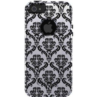 CUSTOM OtterBox Commuter Series Case for iPhone 5 5S   Damask Pattern (White & Black): Cell Phones & Accessories
