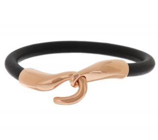 Bronzo Italia Polished Hook Clasp Design Black Leather Bracelet —