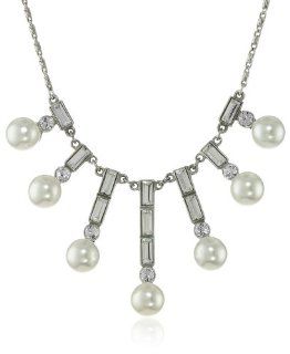 Ben Amun Jewelry Pearl and Crystal Baguette Necklace, 15": Jewelry