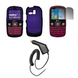 Samsung Freeform R350   Purple Rubberized Snap On Cover Hard Case Cell Phone Protector + Crystal Clear Screen Protector + Rapid Car Charger for Samsung Freeform R350 / R351: Cell Phones & Accessories