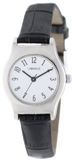 Carriage Women's C3C364 Silver Tone Round Case White Dial Black Croco Leather Strap Watch: Watches